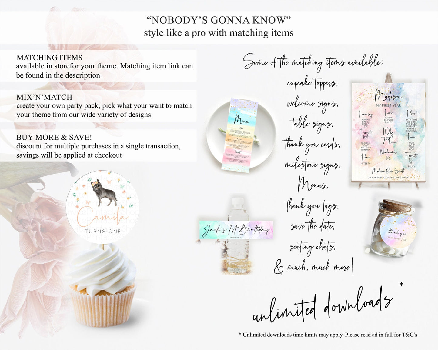 Wolf Cupcake Toppers Wolf Cupcake Pastel Wolf Decor Enchanted Forest Woods Wolf Floral Cupcake Howling Party Cupcake First Birthday D10362