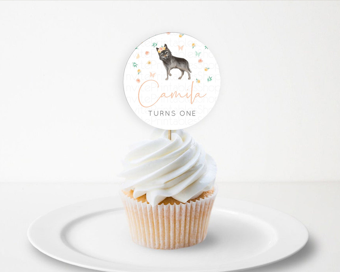 Wolf Cupcake Toppers Wolf Cupcake Pastel Wolf Decor Enchanted Forest Woods Wolf Floral Cupcake Howling Party Cupcake First Birthday D10362