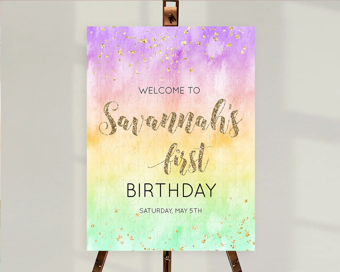 Pastel Welcome Sign Pastel Rainbow Welcome Sign Colorful Rainbow Confetti Watercolor Glitter Pastel First Birthday Welcome Sign D10512