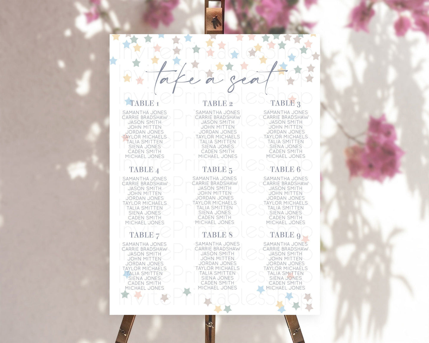 Star Seating Chart Pastel Stars Seating Chart Shooting Star Sprinkle Stars Rainbow Colorful Confetti Twinkle Little Star Decor D10795