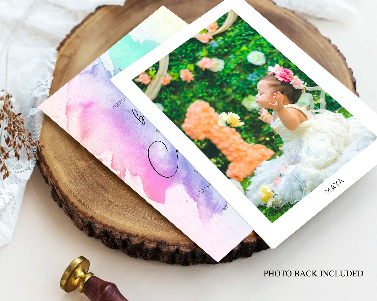 Pastel Baptism Invitation Pastel Colors Watercolor Baptism 1st Birthday Party Gold Ombre Pastel Rainbow Christening Holy Communion D10231