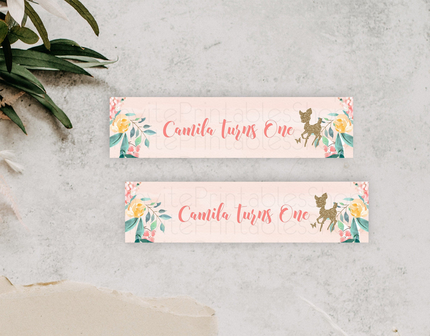 Fawn Deer Water Label Template Pastel Floral Deer Enchanted Forest Butterfly Party Decor Birthday Baptism Baby Shower Bridal Shower D10873
