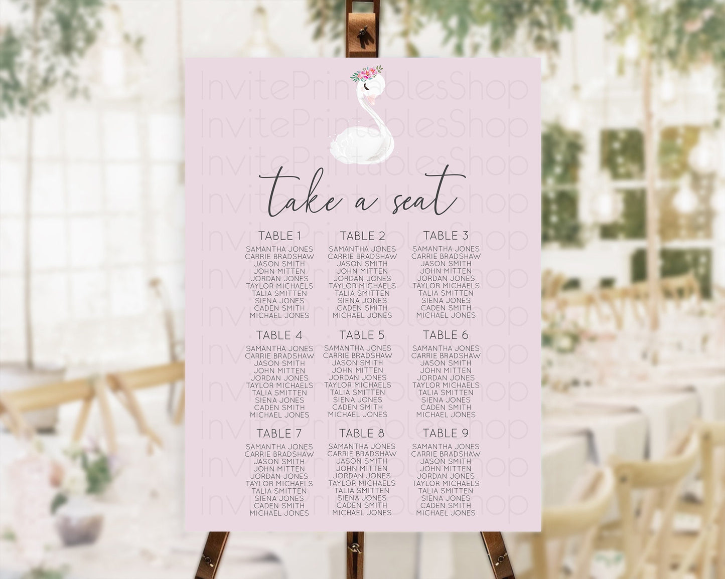 Editable Swan Seating Chart Swan Princess Ballet Seating Sign Watercolour Pa