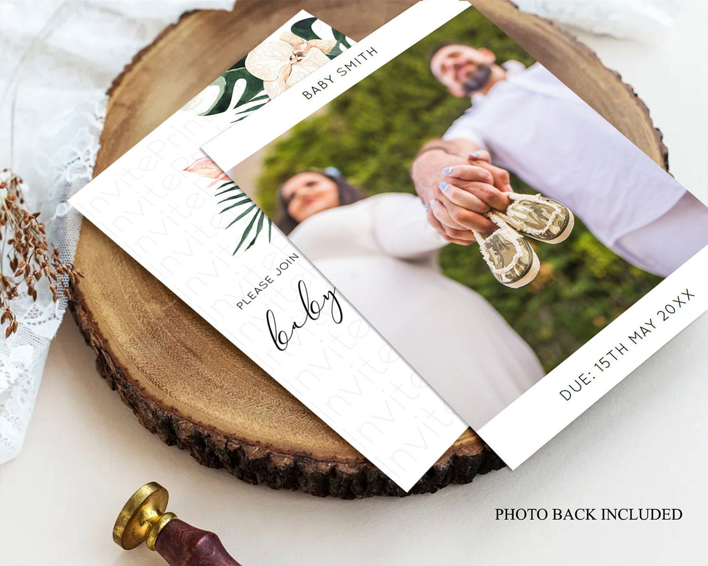 Tropical baby Shower Invitation Tropical Floral Baby Shower Invitation Palm Leaf Fern Invitation Frangipani White Orchid Invitation D11016