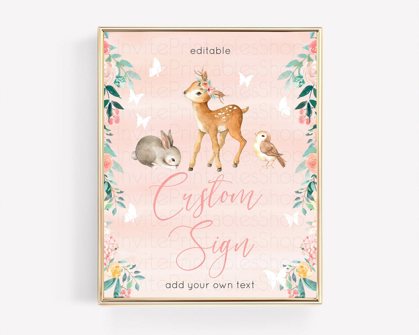 Fawn Deer Sign Pastel Floral Deer Table Sign Decor Enchanted Forest Butterfly Party 1st Birthday Baptism Baby Shower Bridal Shower D10921