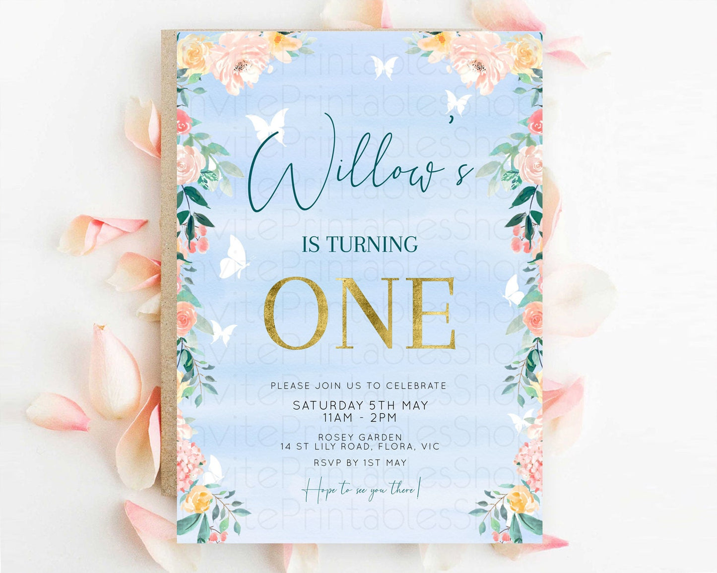 Secret Garden Invitation Wildflower Birthday Invitation Pastel Flowers Invite Enchanted Garden Boho Floral 3rd 2nd First Birthday D10337