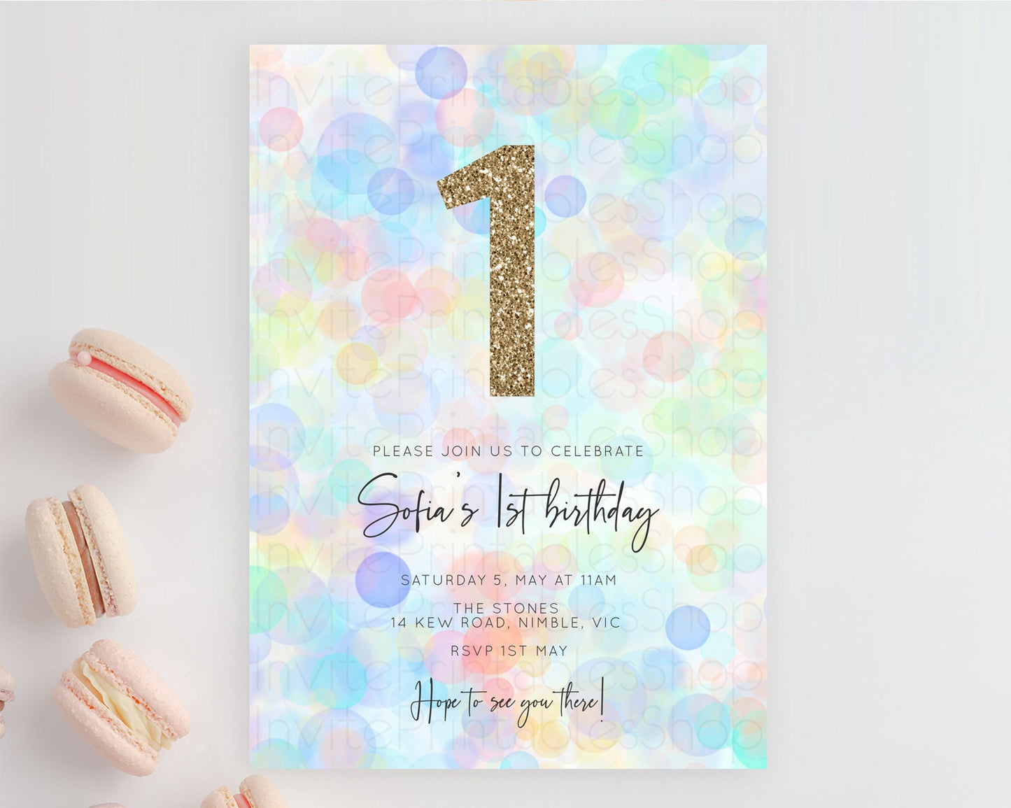 Pastel Birthday Invitation Bath Bomb Party Invitation Pastel Bubbles Invitation Watercolour Invitation 3rd 2nd 1st First Birthday D10444