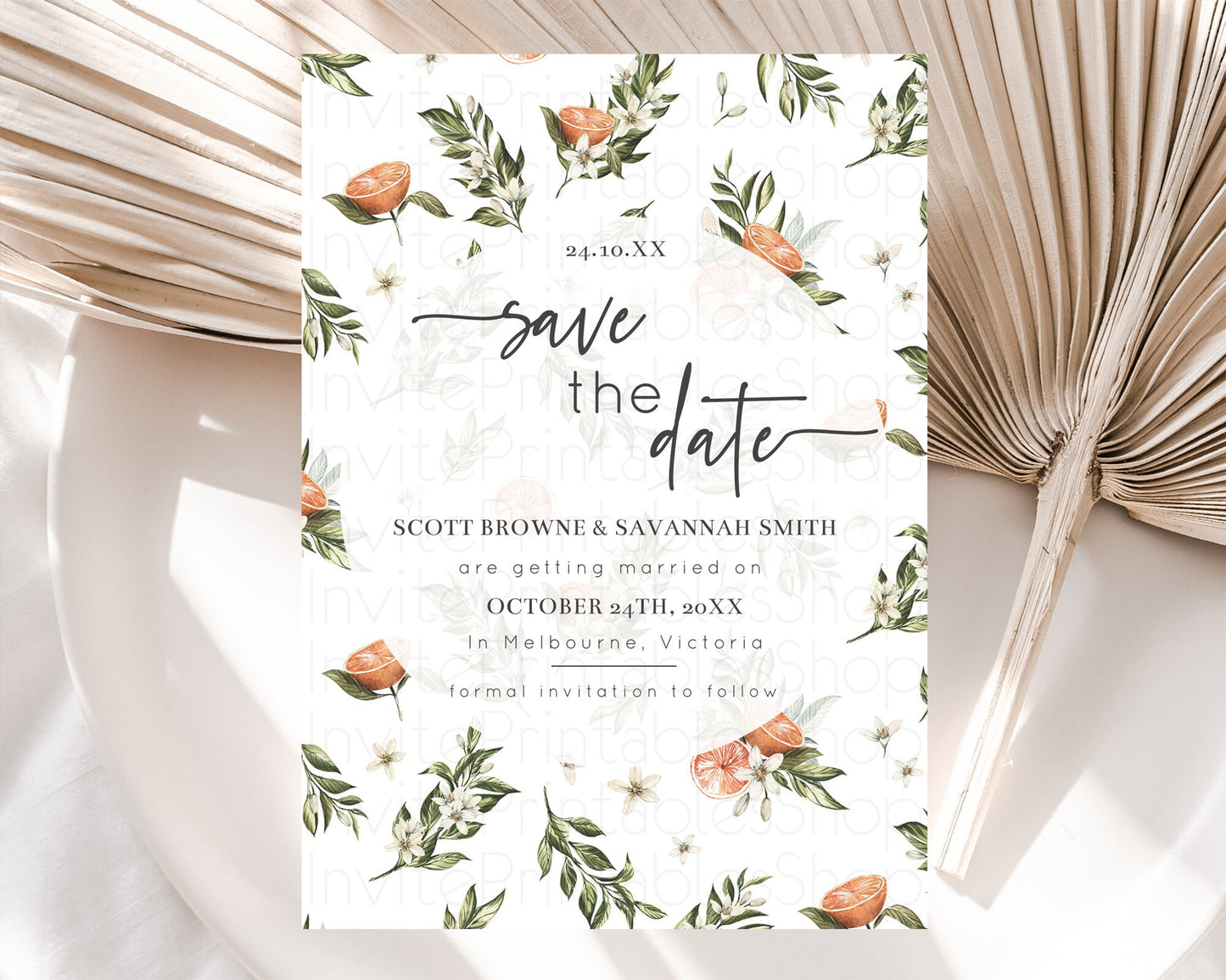 Editable Citrus Save The Date Lemon Orange Party Save The Date Citrus Floral