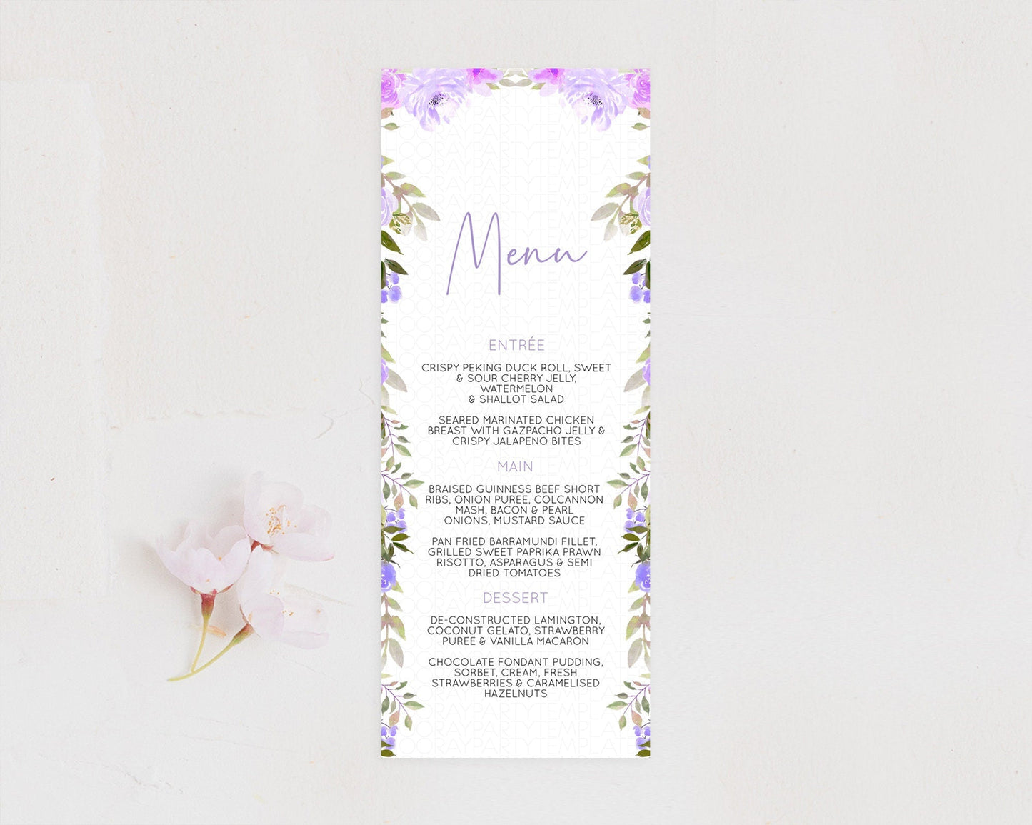 Secret Garden Menu Wildflower Menu Template Pastel Flower Garden Table Decor Boho Floral Dinner Dessert Floral Party Food Menu D10719