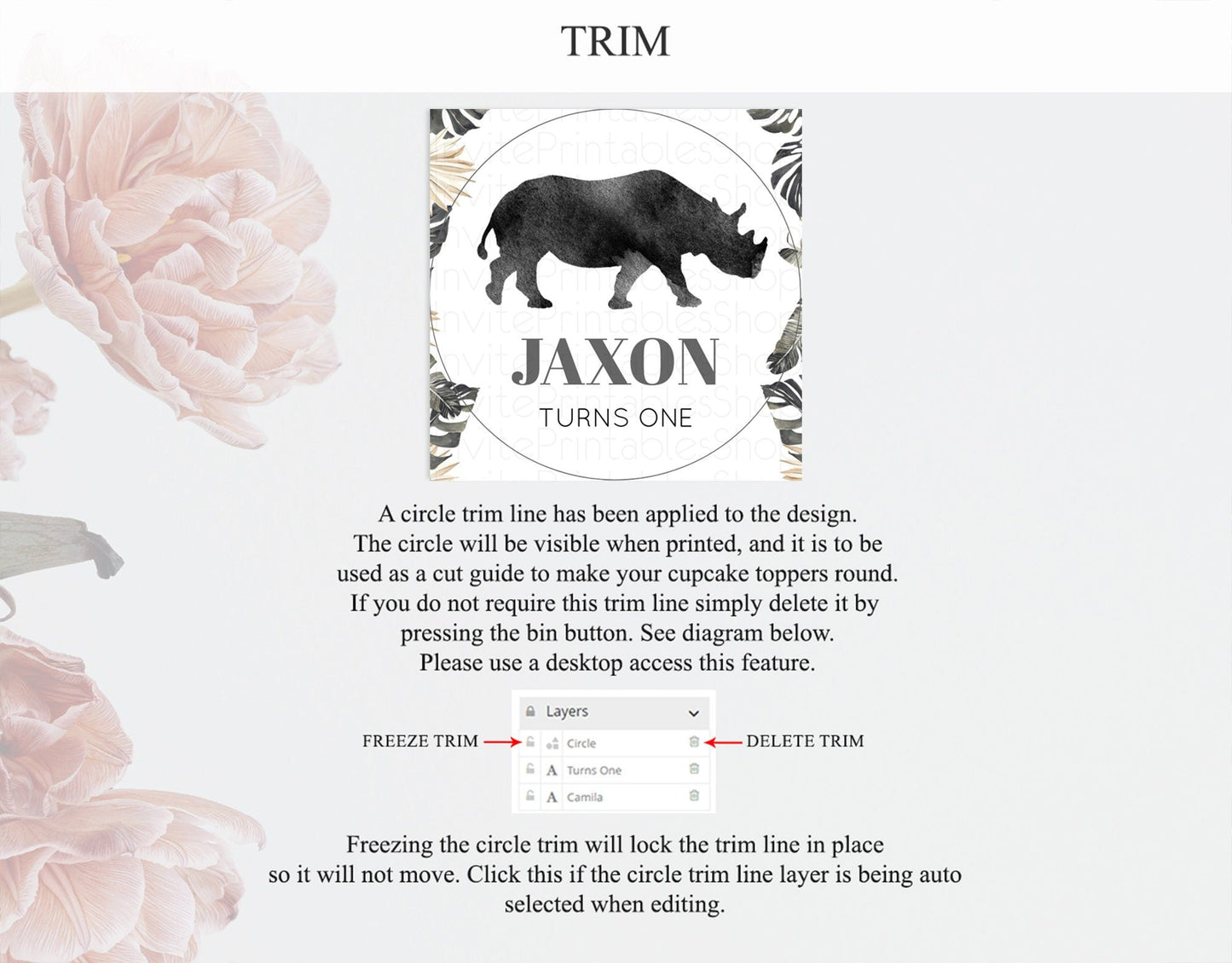 Rhino Cupcake Toppers Rhino Cupcake Rhino Take A Cupcake Toppers Rhino Safari Adventure Decor Zoo Party Rhino Palm Leaf Decor D10805