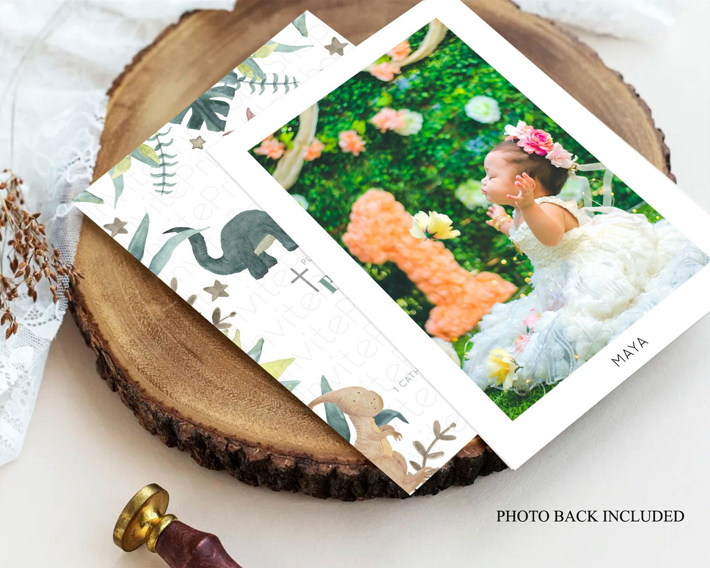 Dinosaur Baptism Invitation Dinosaur Volcano Baptism 1st Birthday Invitation Watercolor T-Rex Raptor Jurassic Christening Invitation D10597