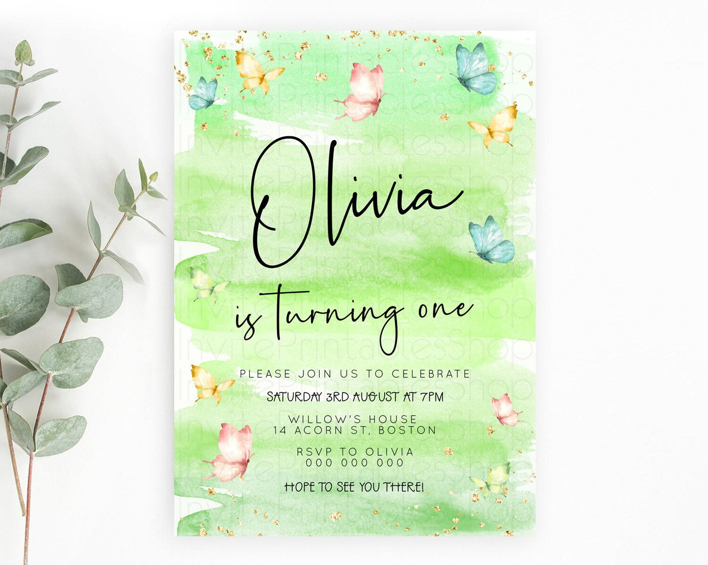 Pastel Butterfly Birthday Invitation Butterfly Birthday Invitation Whimsical Butterfly Enchanted Garden 1st 2nd Birthday Invitation D23187