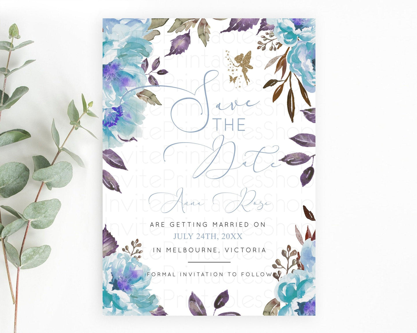 Fairy Save The Date Template Enchanted Garden Pastel Floral Butterfly Party Secret Garden Birthday Baptism Baby Shower Bridal Shower D10728