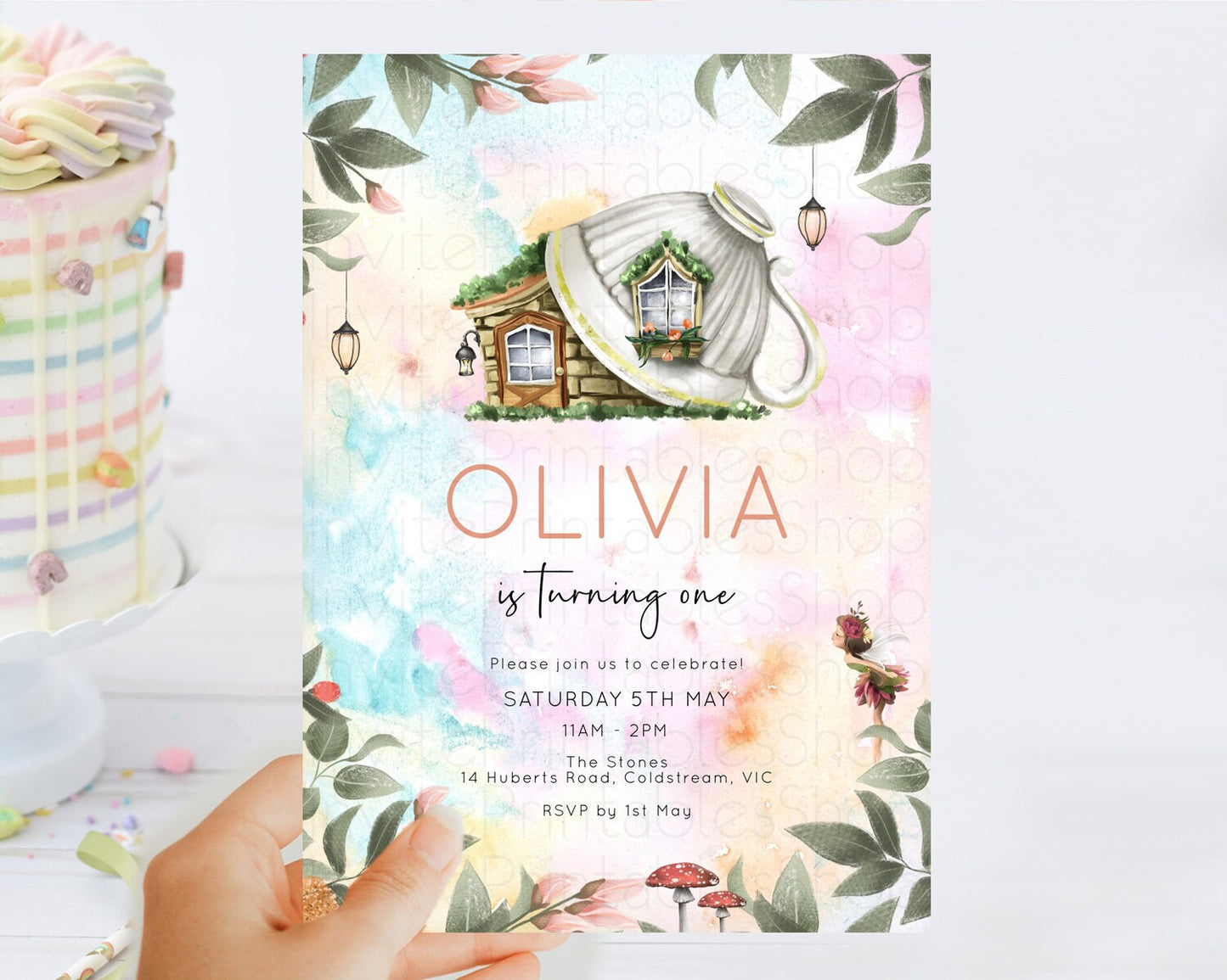 Fairy Birthday Invitation Fairy Invites Fairy Tea Party Fairy Garden Birthday Secret Garden Enchanted Garden Pastel Floral Butterfly D10555