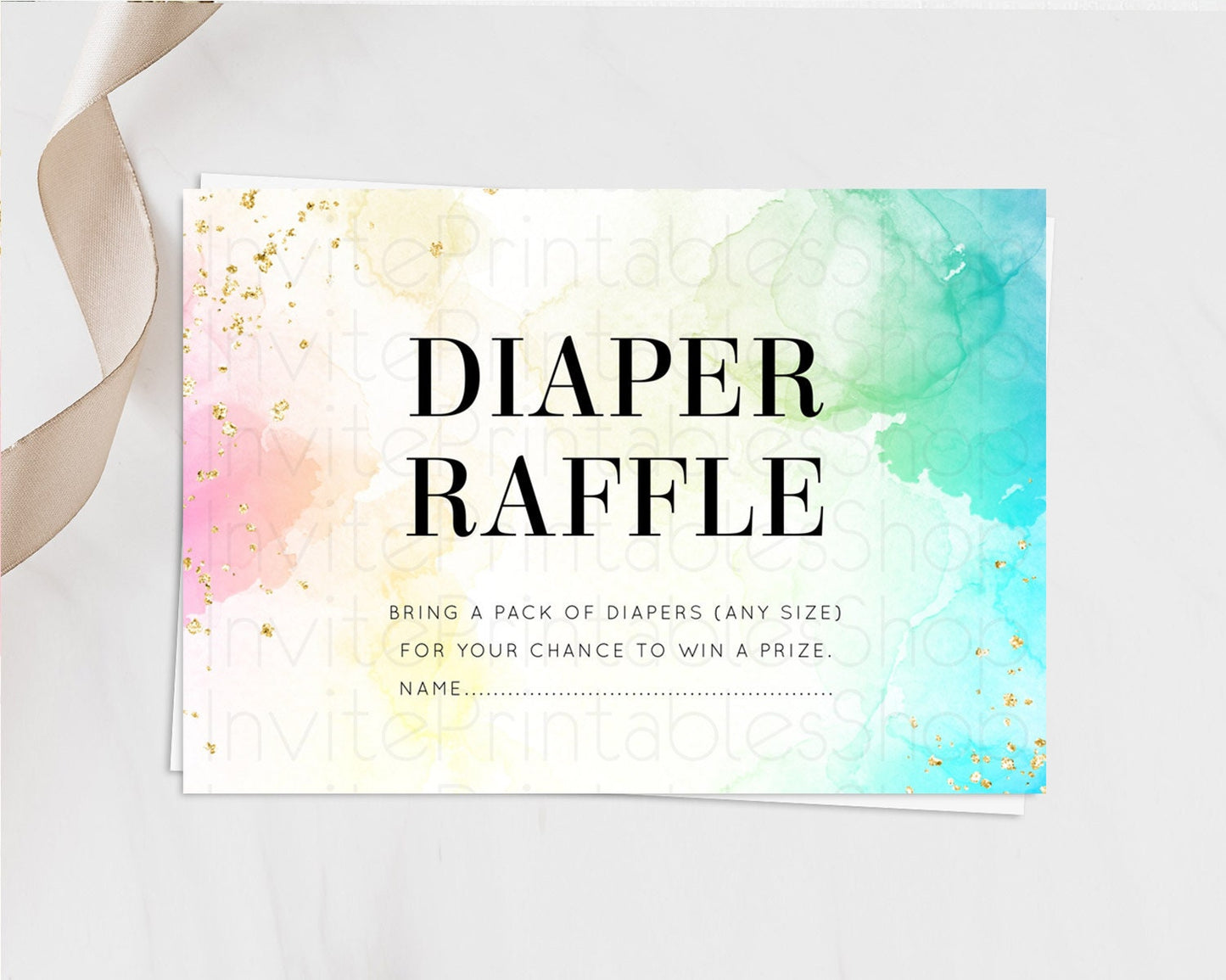 Pastel Diaper Raffle Card Pastel Rainbow Diaper Raffle Insert Colorful Ombre Watercolor Diaper Ticket Confetti Glitter Raffle Game D10770