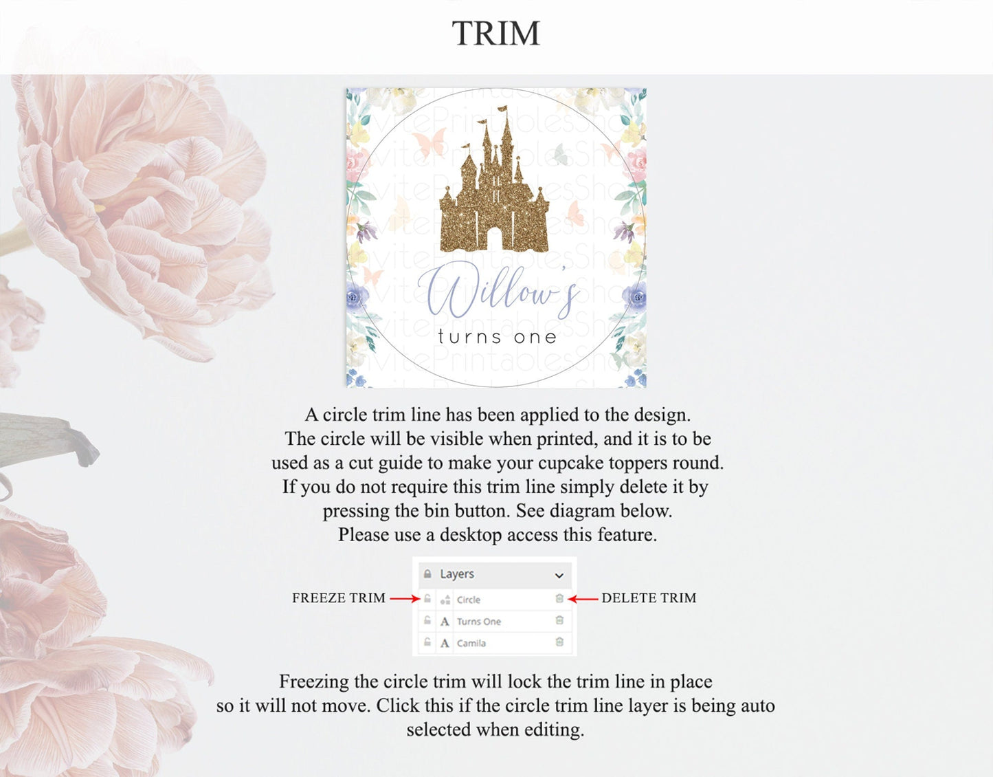 Princess Cupcake Toppers Castle Cupcake Toppers Royal Princess Decor Fairy Tale Enchanted Castle Pastel Floral Garden Table Number D10931