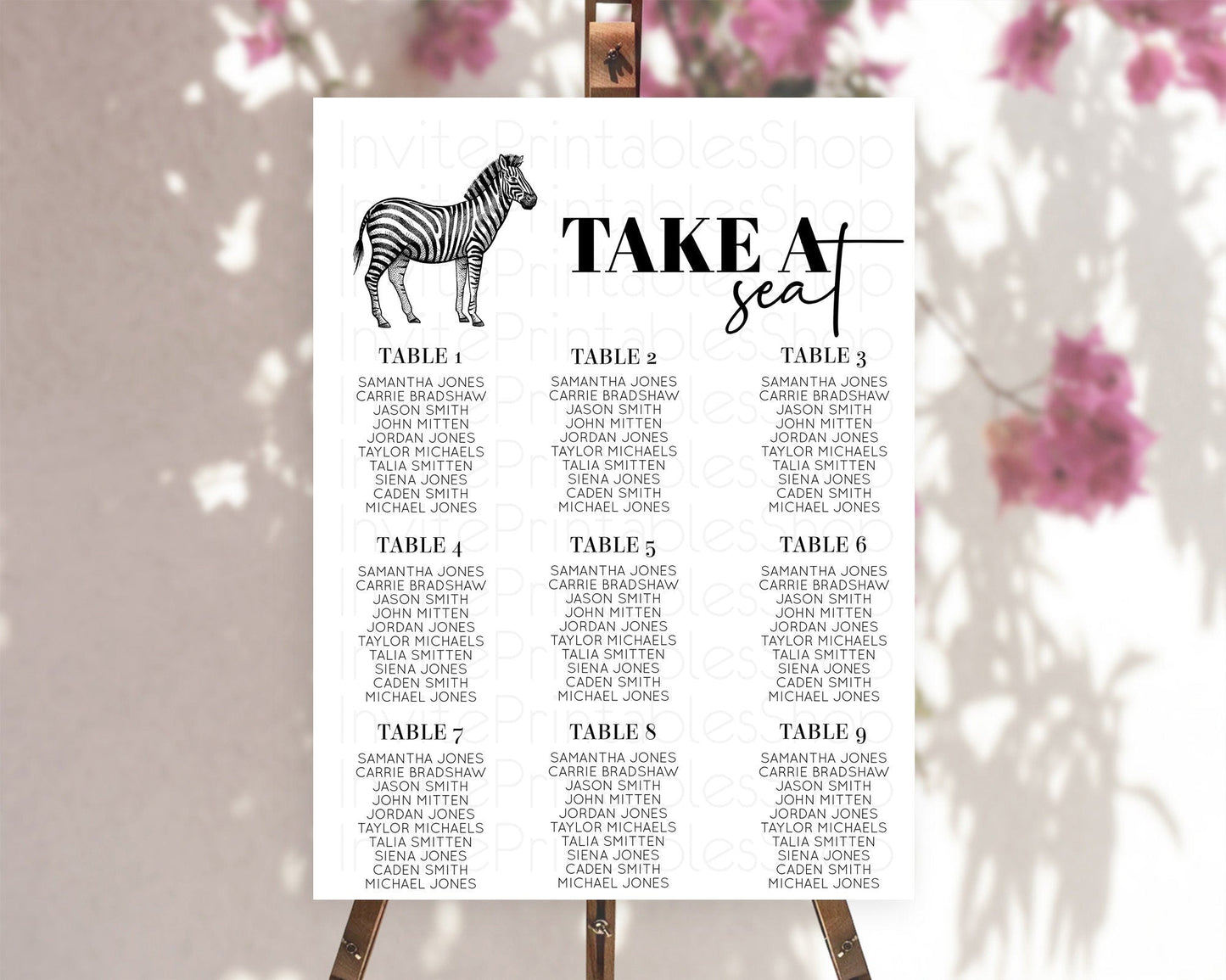 Zebra Seating Chart Zebra Seating Sign Zebra Take A Seating Chart Zebra Safari Adventure Decor Zoo Party Zebra Palm Leaf Decor D10249