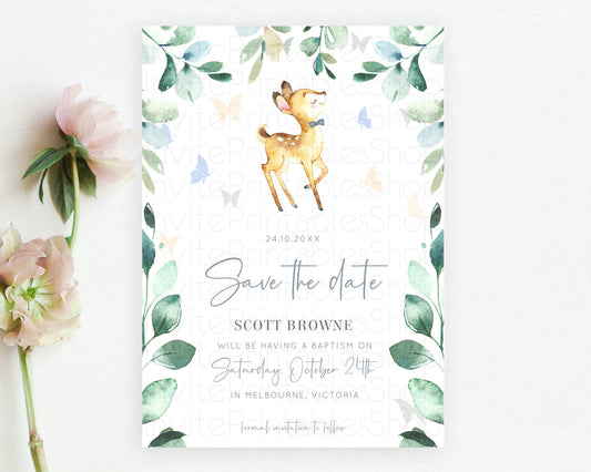 Editable Fawn Deer Save The Date Template Pastel Floral Deer Enchanted Fores