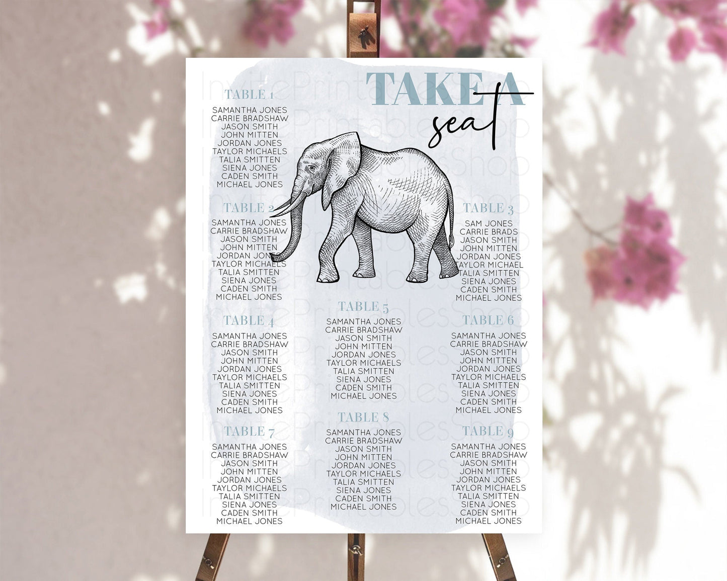 Elephant Seating Chart Elephant Seating Sign Elephant Party Safari Adventure Elephant Take A Seat Elephant Decor Zoo Fern Palm Leaf D10811