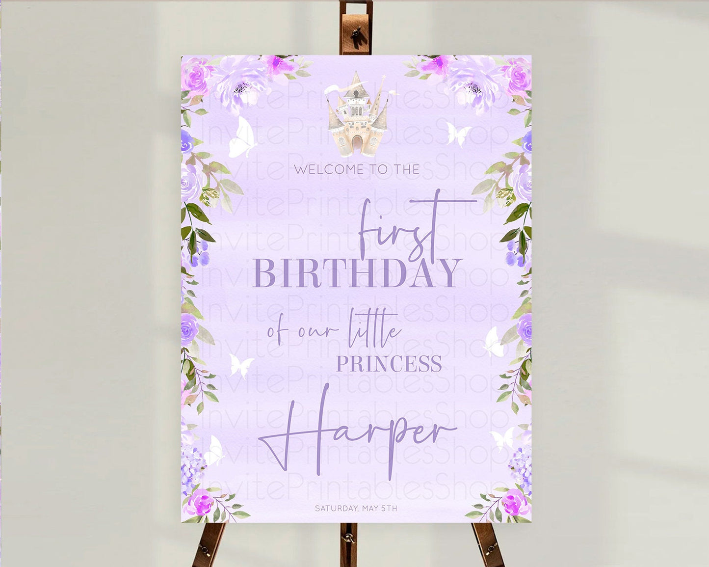 Princess Birthday Welcome Sign Pastel Princess Welcome Board Pastel Rainbow Colorful Enchanted Castle First Birthday Welcome Sign D10339