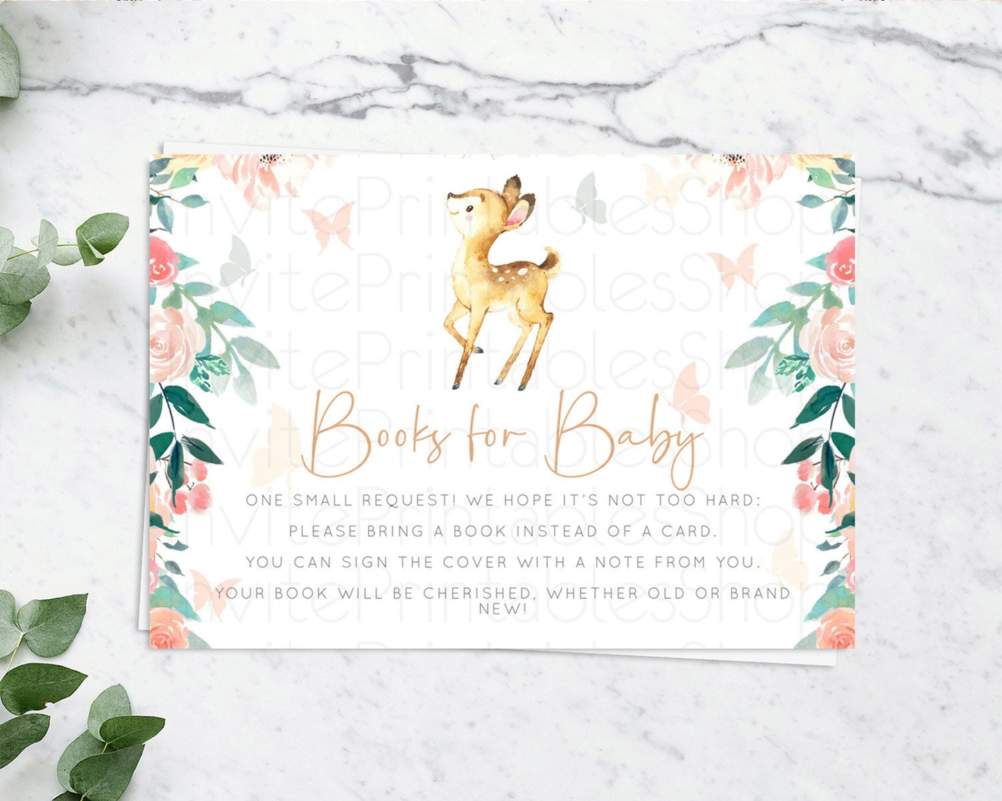 Fawn Books For Baby Card Deer Book Insert Floral Deer Book Card Enchanted Forest Butterfly Pastel Baby Shower Book Poem Request D10753