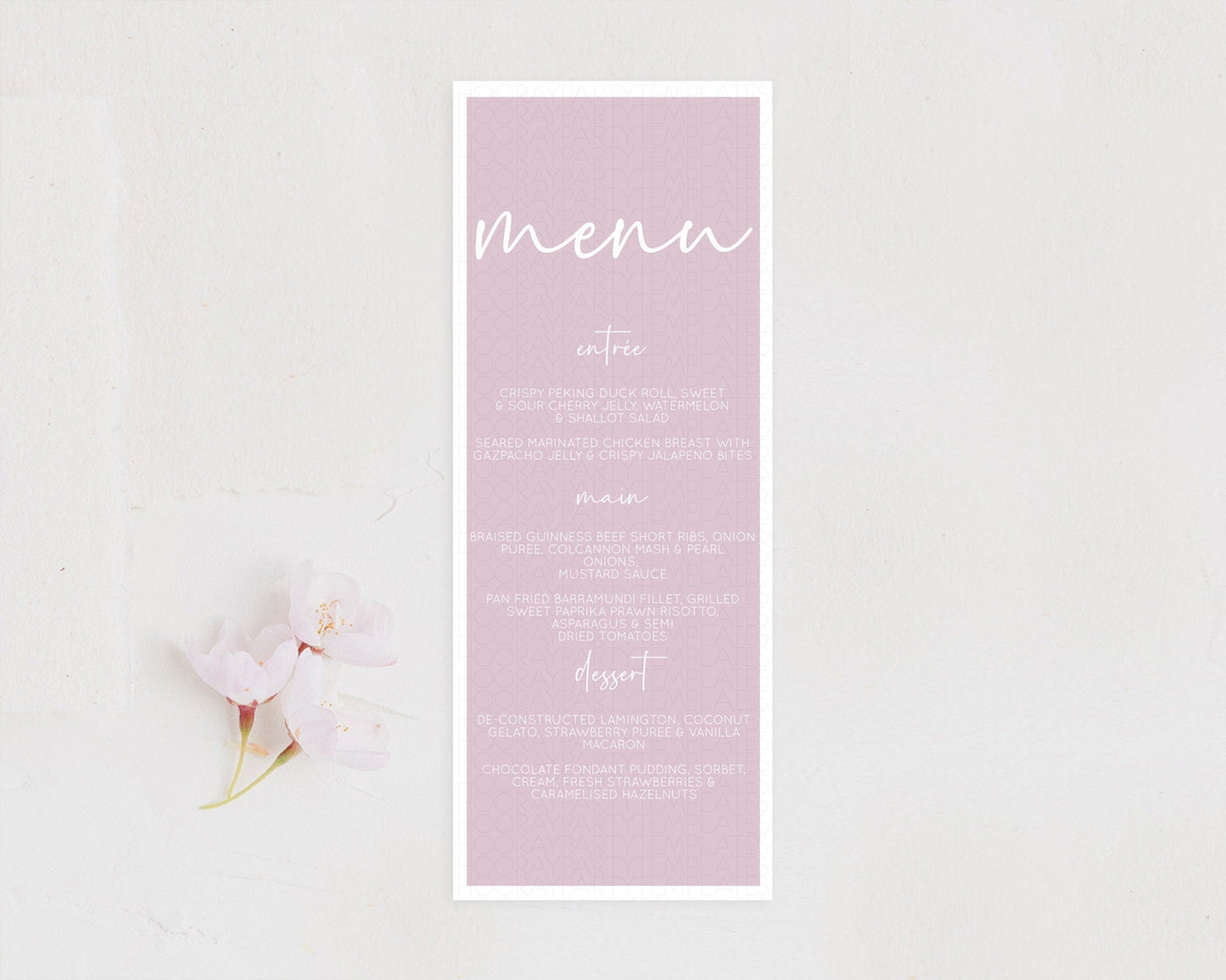 Pink Menu Pastel Pink Menu Template Pink Minimalist Table Decor Modern Pink Menu Simple Pink Dinner Dessert Menu Party Food Menu D10940