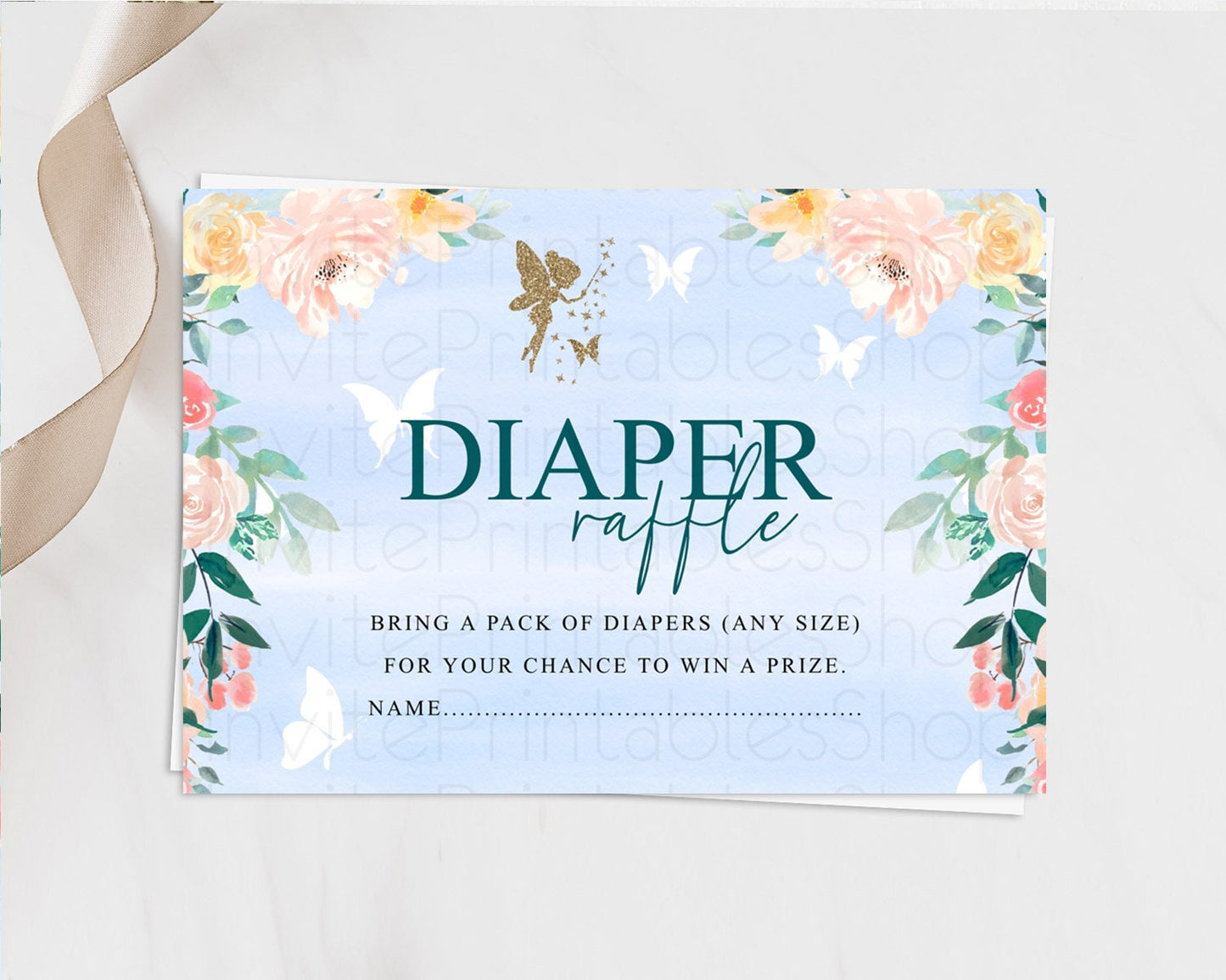 Fairy Diaper Raffle Card Fairy Diaper Insert Enchanted Garden Fairy Diaper Ticket Pastel Floral Butterfly Secret Garden Raffle Game D10794