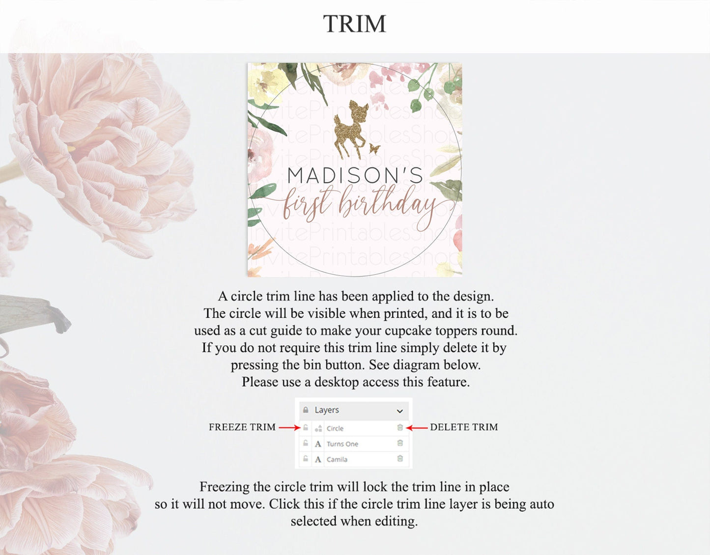 Fawn Cupcake Toppers Deer Cupcake Toppers Enchanted Forest Party Butterfly Pastel Flowers Woofland Cupcake Toppers First Birthday D10193