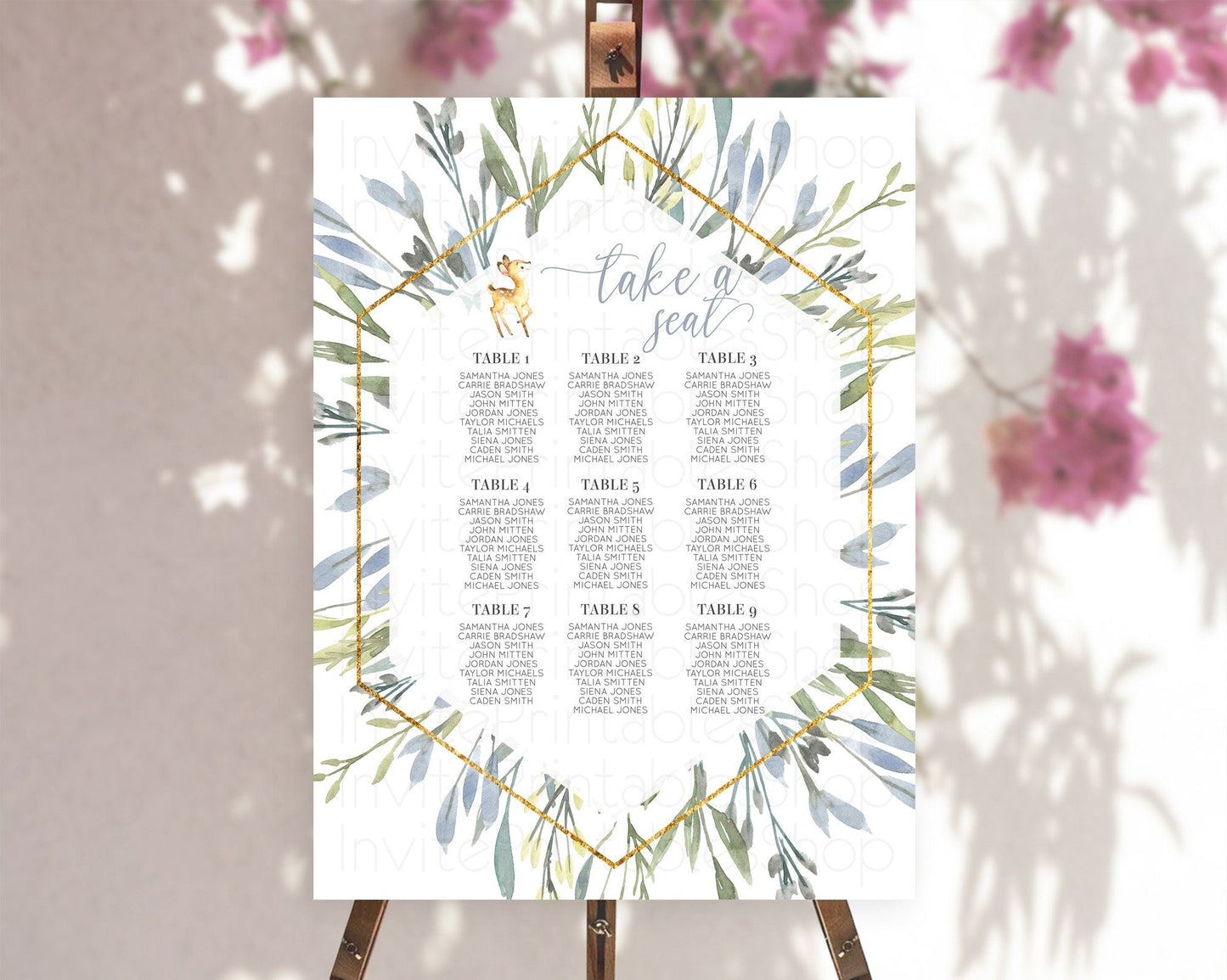 Fawn Seating Chart Deer Seating Chart Enchanted Forest Party Butterfly Pastel Flowers Whimsical Seating Chart Woodland Seating Sign D10400
