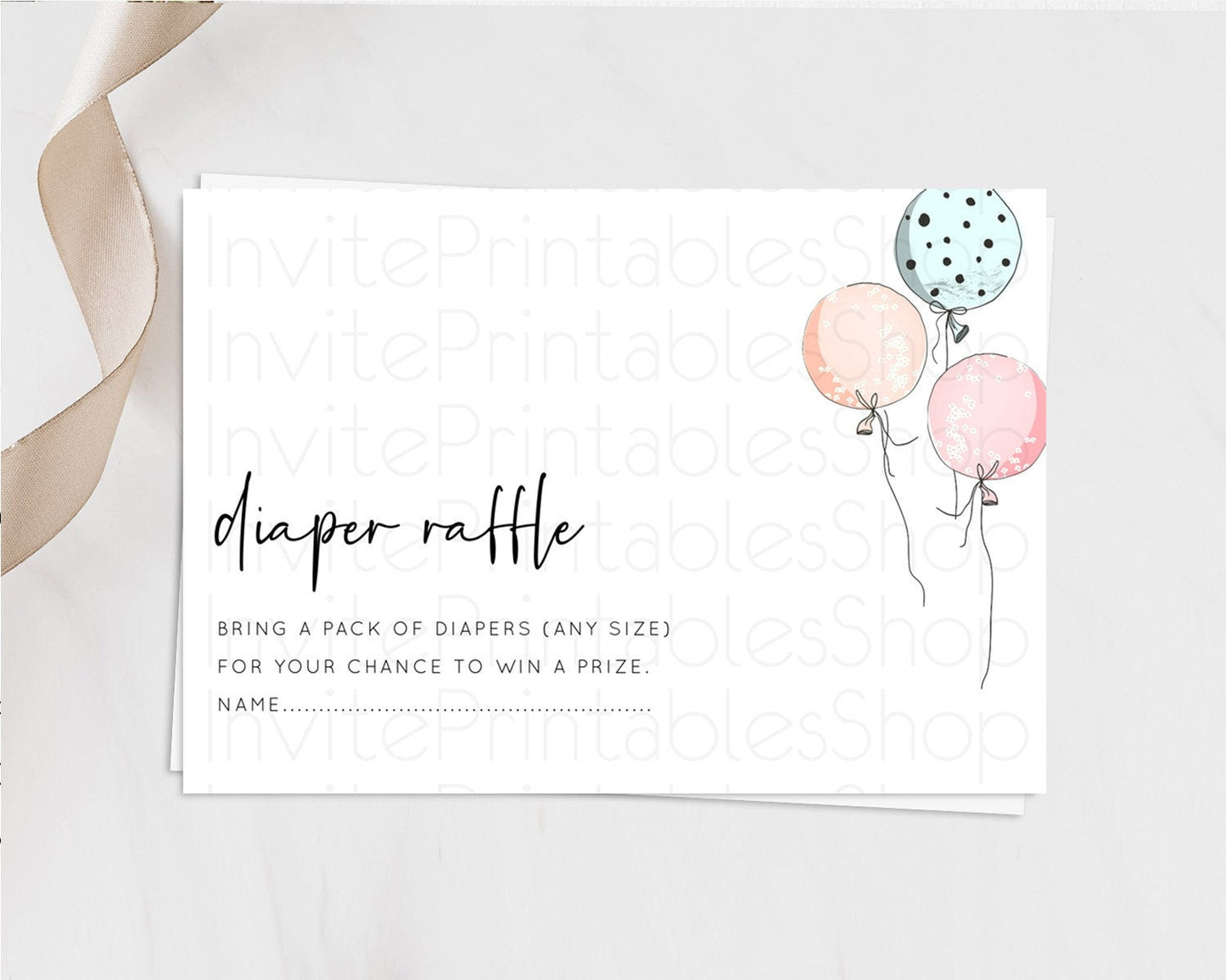 Pastel Balloons Diaper Raffle Card Colorful Balloon Diaper Raffle Insert Rainbow Balloon Diaper Ticket Confetti Balloon Raffle Game D10868