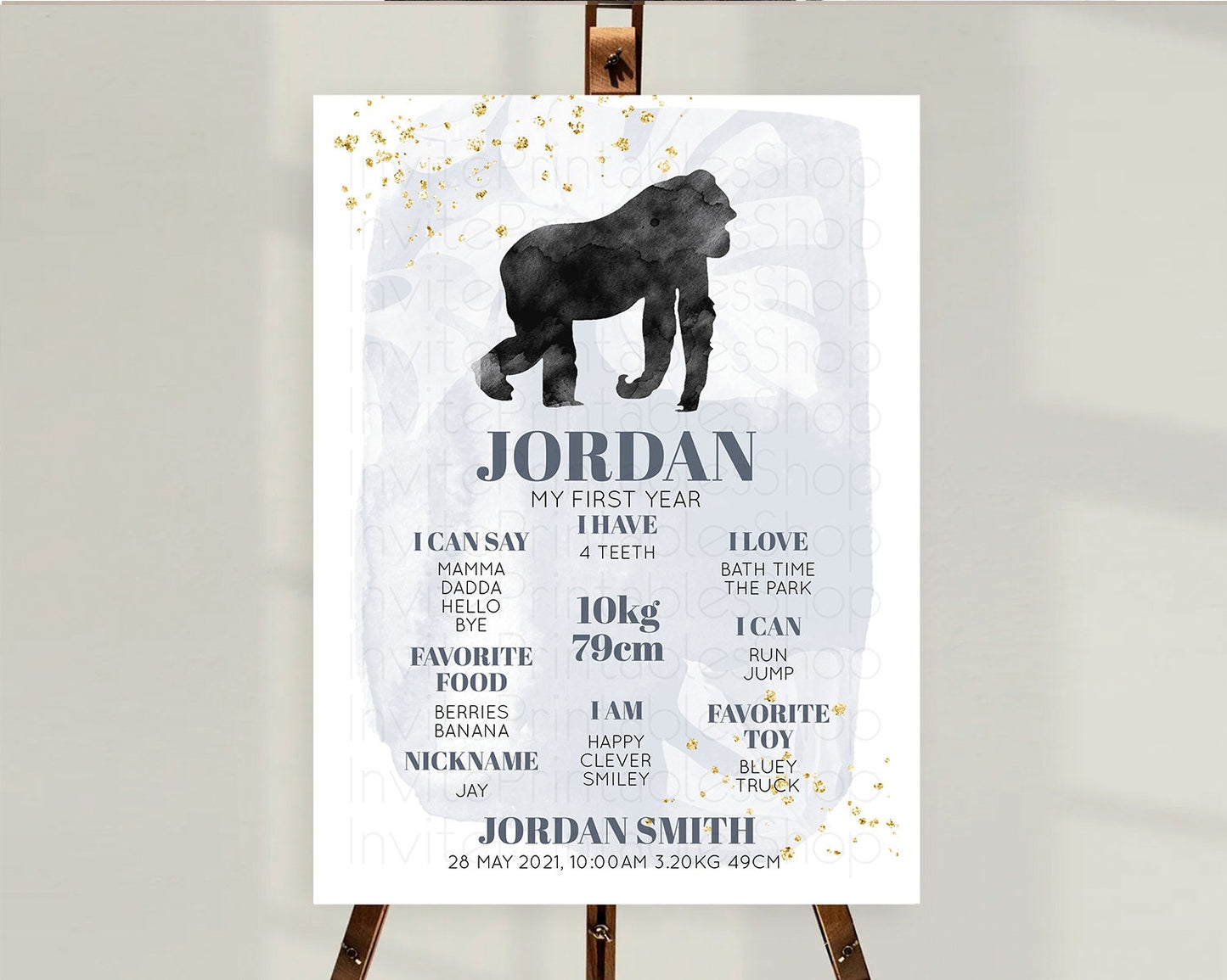 Gorilla First Birthday Milestone Board Gorilla Milestone Poster Gorilla Decor Safari Adventure Gorilla First Birthday Welcome Sign D10443