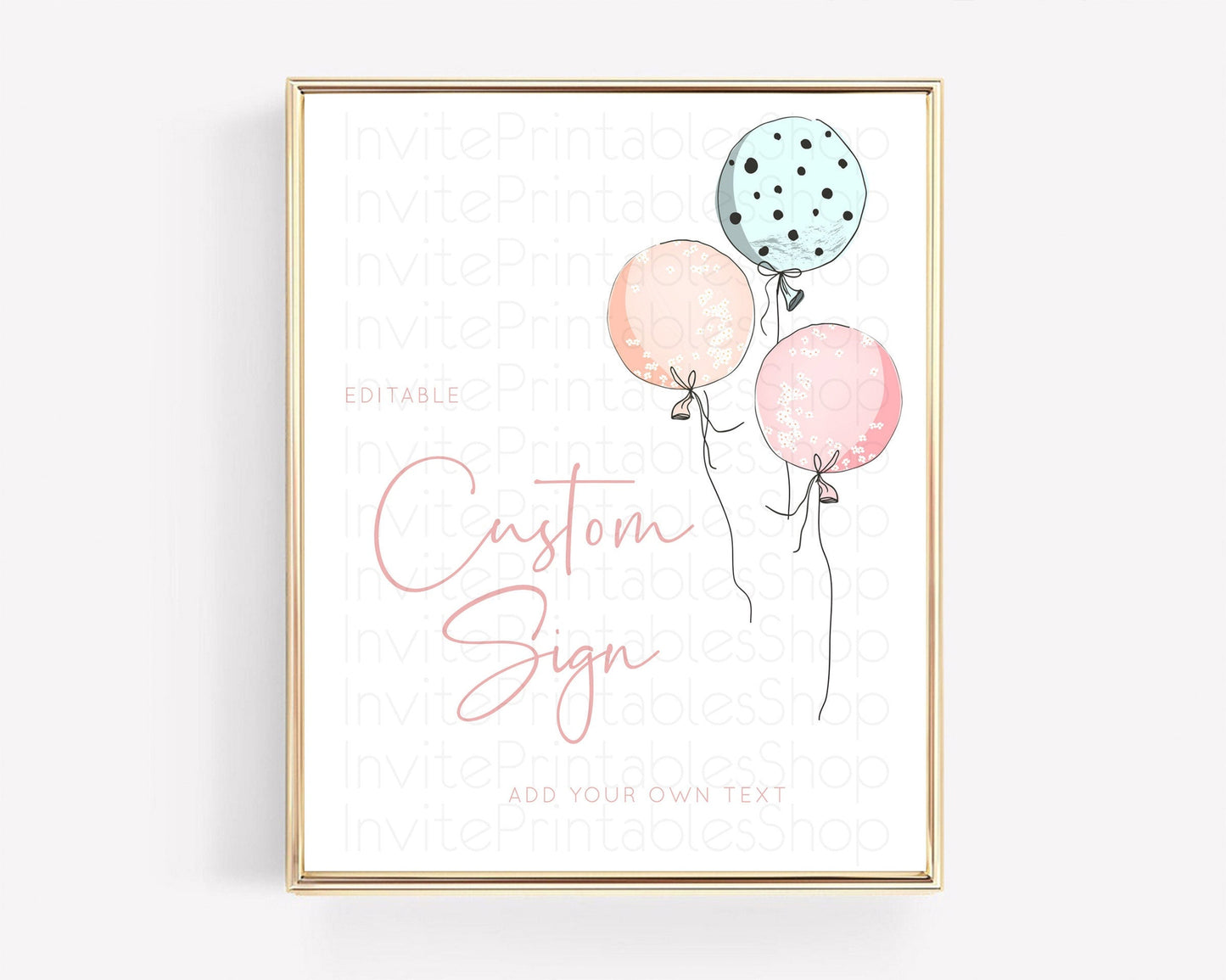 Pastel Balloons Sign Template Rainbow Confetti Balloon Party Colorful Balloon Table Sign Decor 8x10 Birthday Baby Shower Baptism D10868