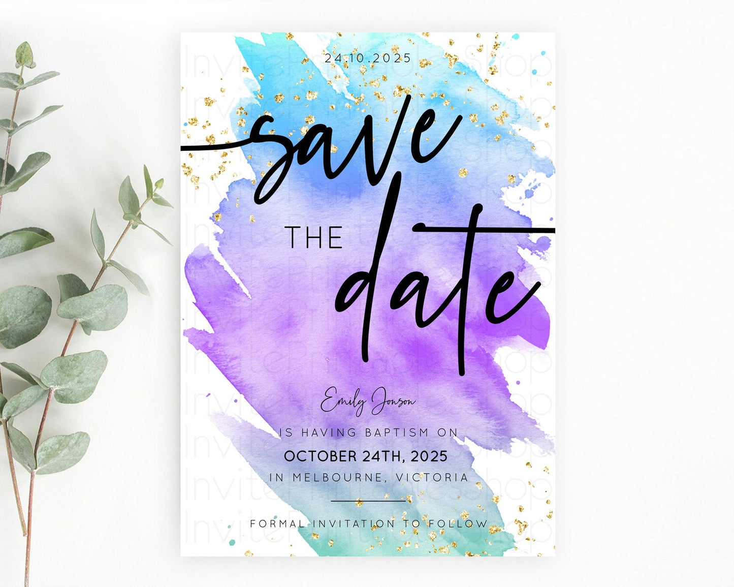 Pastel Save The Date Template Pastel Ombre Rainbow Watercolor Colorful Party For Birthday Baptism Baby Shower Wedding Bridal Shower D10491