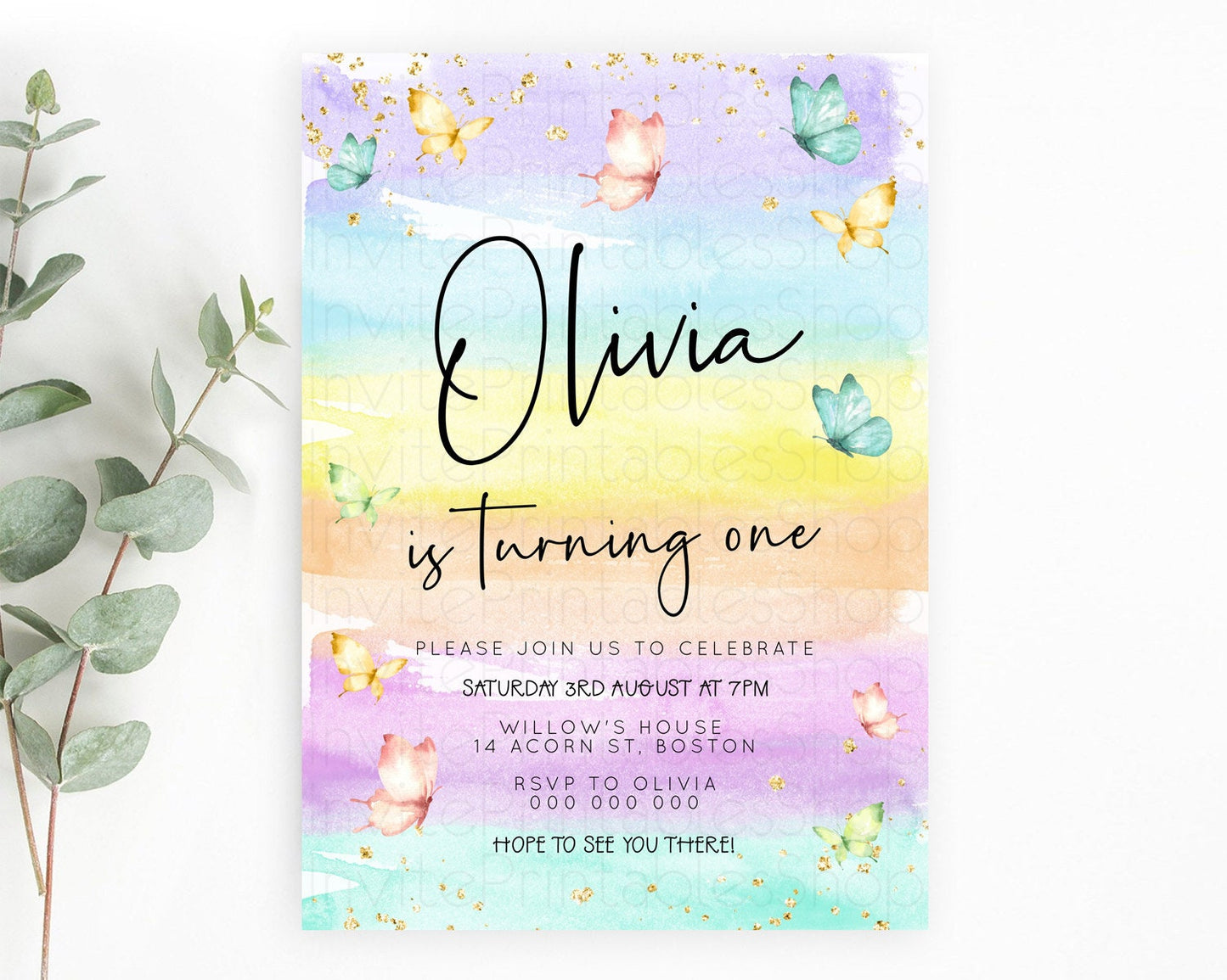 Pastel Butterfly Birthday Invitation Butterfly Birthday Invitation Whimsical Butterfly Enchanted Garden 1st 2nd Birthday Invitation D23174