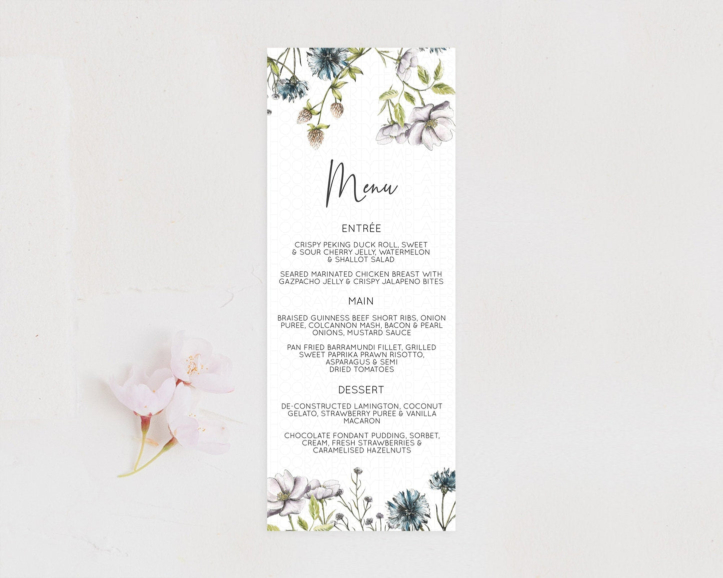 Secret Garden Menu Wildflower Menu Template Pastel Flower Garden Table Decor Boho Floral Dinner Dessert Floral Party Food Menu D11002
