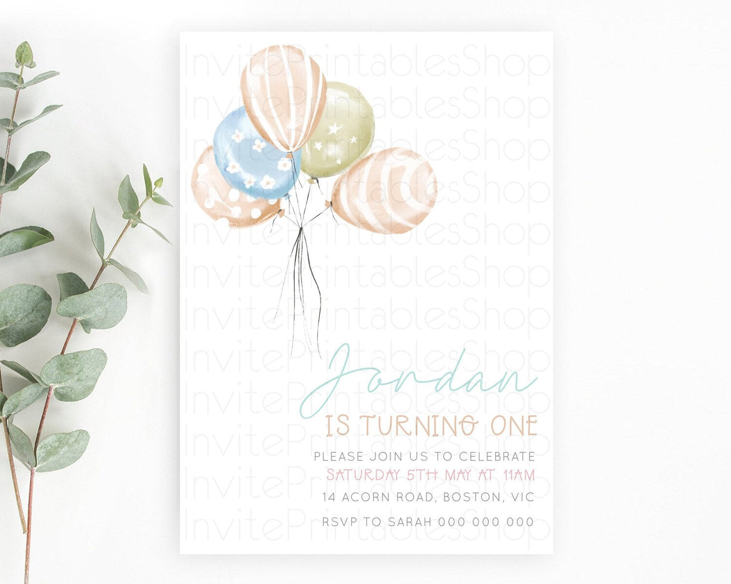 Balloon Birthday Invitation Pastel Birthday Invitation Pastel Balloon Invites Colorful Pastel Rainbow Balloon 3rd 2nd First Birthday D22999