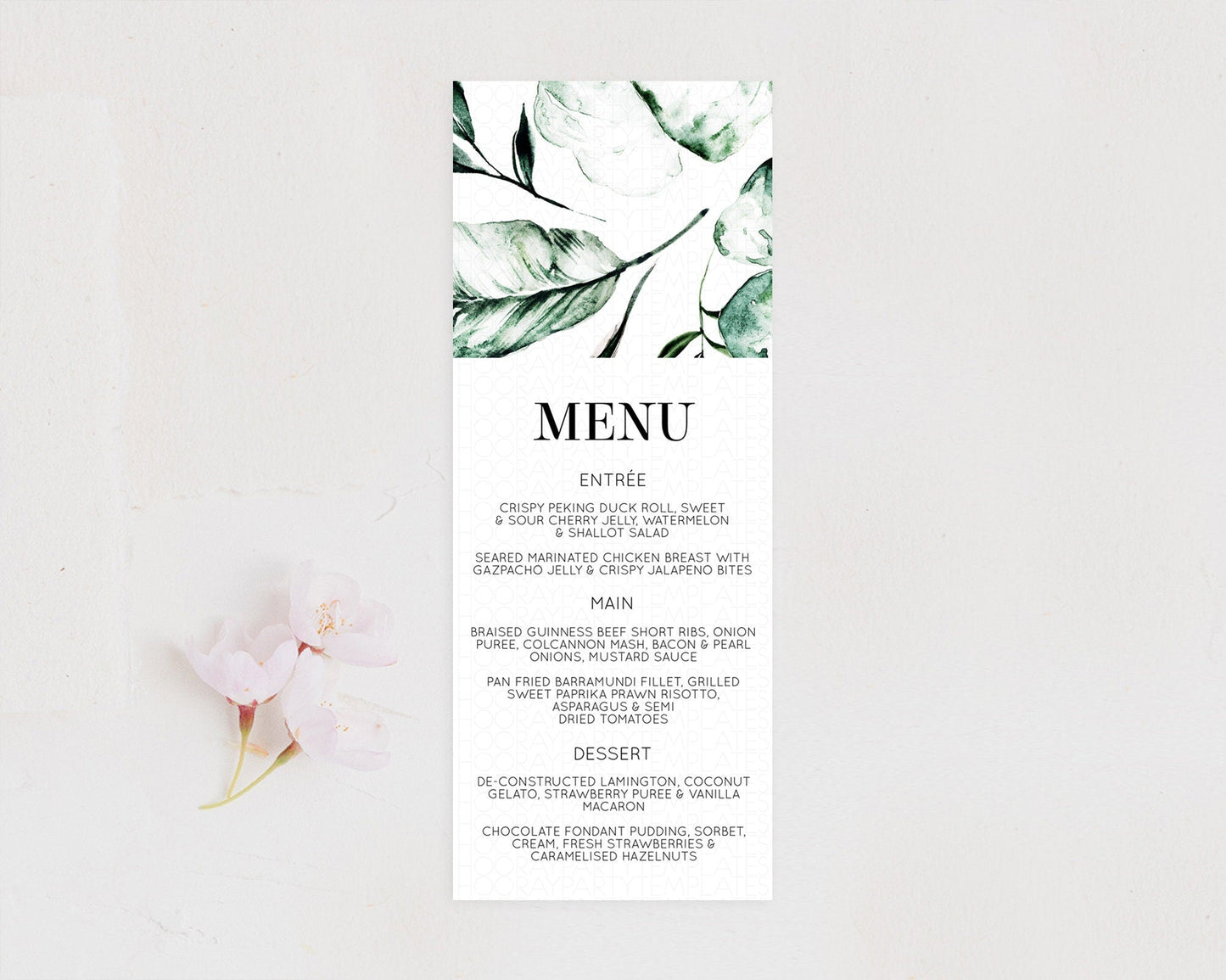 Tropical Menu Template Tropical Menu Palm Leaf Fern Table Decor Frangipani Floral White Orchid Dinner Dessert Menu Party Food Menu D11063