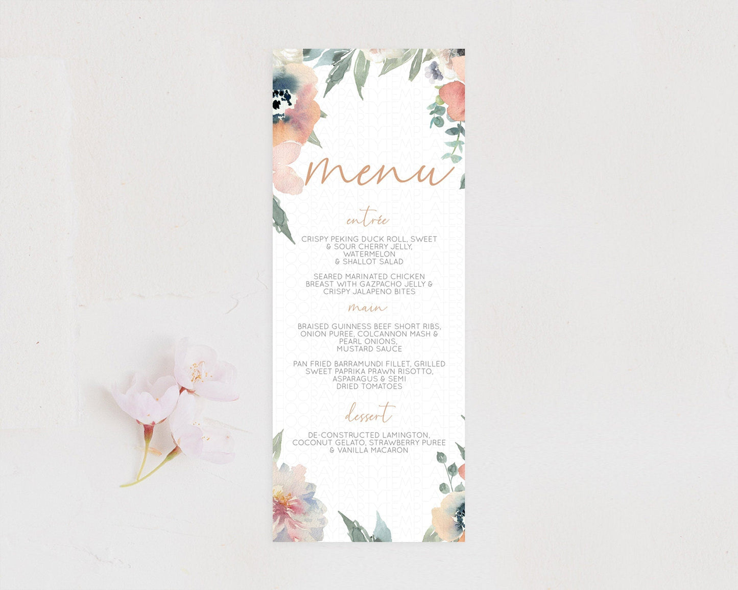 Secret Garden Menu Wildflower Menu Template Pastel Flower Garden Table Decor Boho Floral Dinner Dessert Floral Party Food Menu D10787