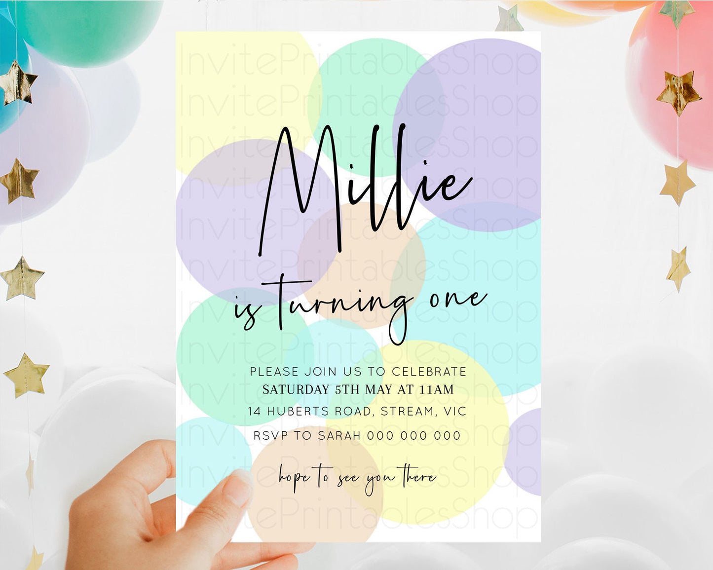 Pastel Birthday Invitation Pastel Confetti Birthday Invitation Bubbles Invitation Colorful Rainbow Confetti 2nd 1st First Birthday D10414