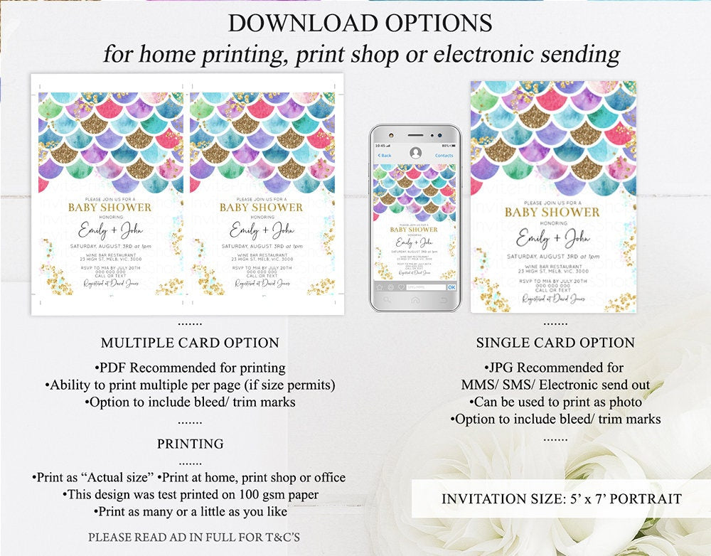 Mermaid Baby Shower Invitation Pastel Rainbow Baby Invite Under the Sea Invite Watercolor Baby Shower Invite Glitter Sprinkles Invite 575