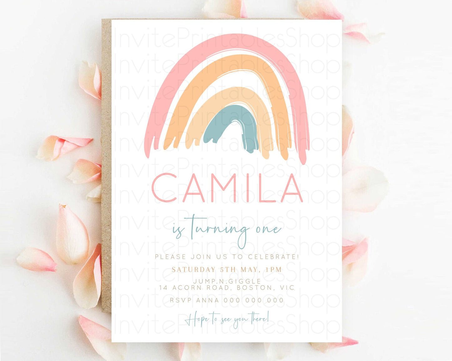 Pastel Rainbow Birthday Invitation Pastel Rainbow Invitation Rainbow Invitation Pastel Invitation Boho Rainbow 1st First Birthday D10351