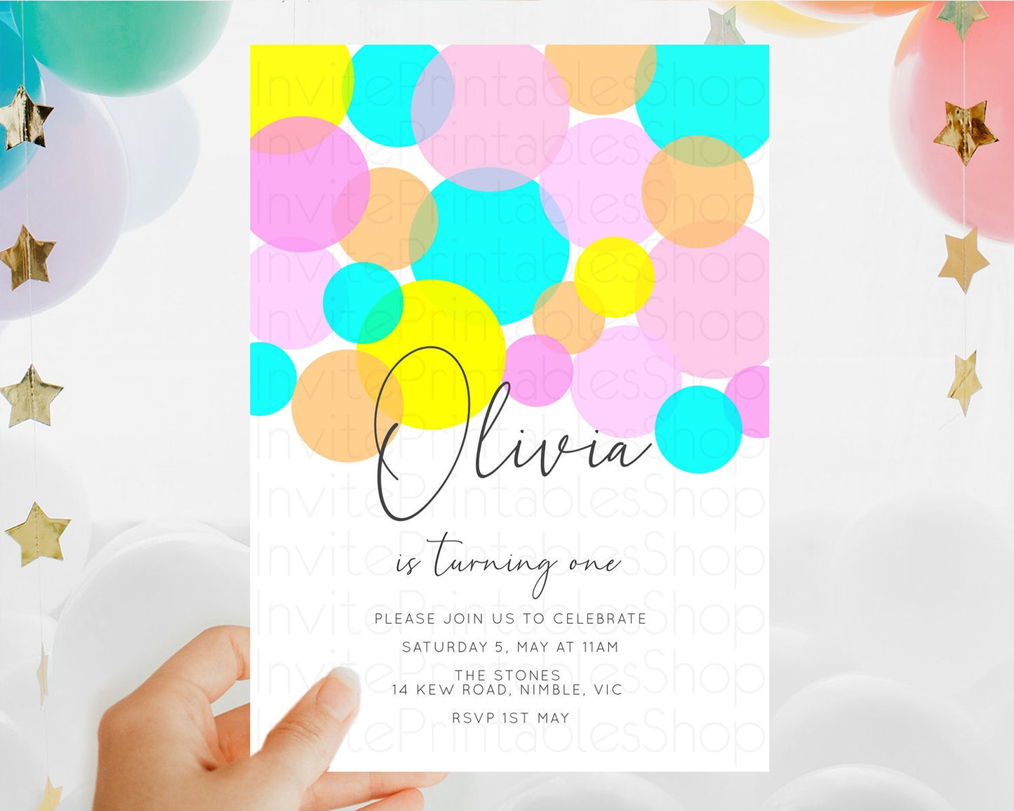 Pastel Birthday Invitation Pastel Confetti Birthday Invitation Bubbles Invitation Colorful Rainbow Confetti 2nd 1st First Birthday D10896
