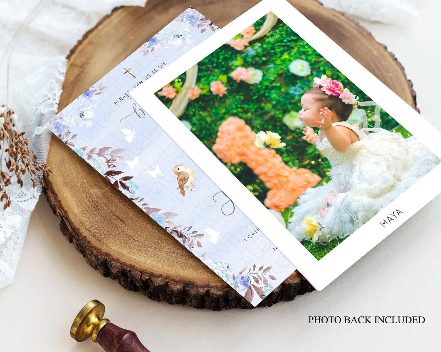 Bunny Baptism Invitation Floral Bunny Baptism 1st Birthday Invitation Pastel Bunny Christening Invite Watercolor Forest Bunny Party D10923