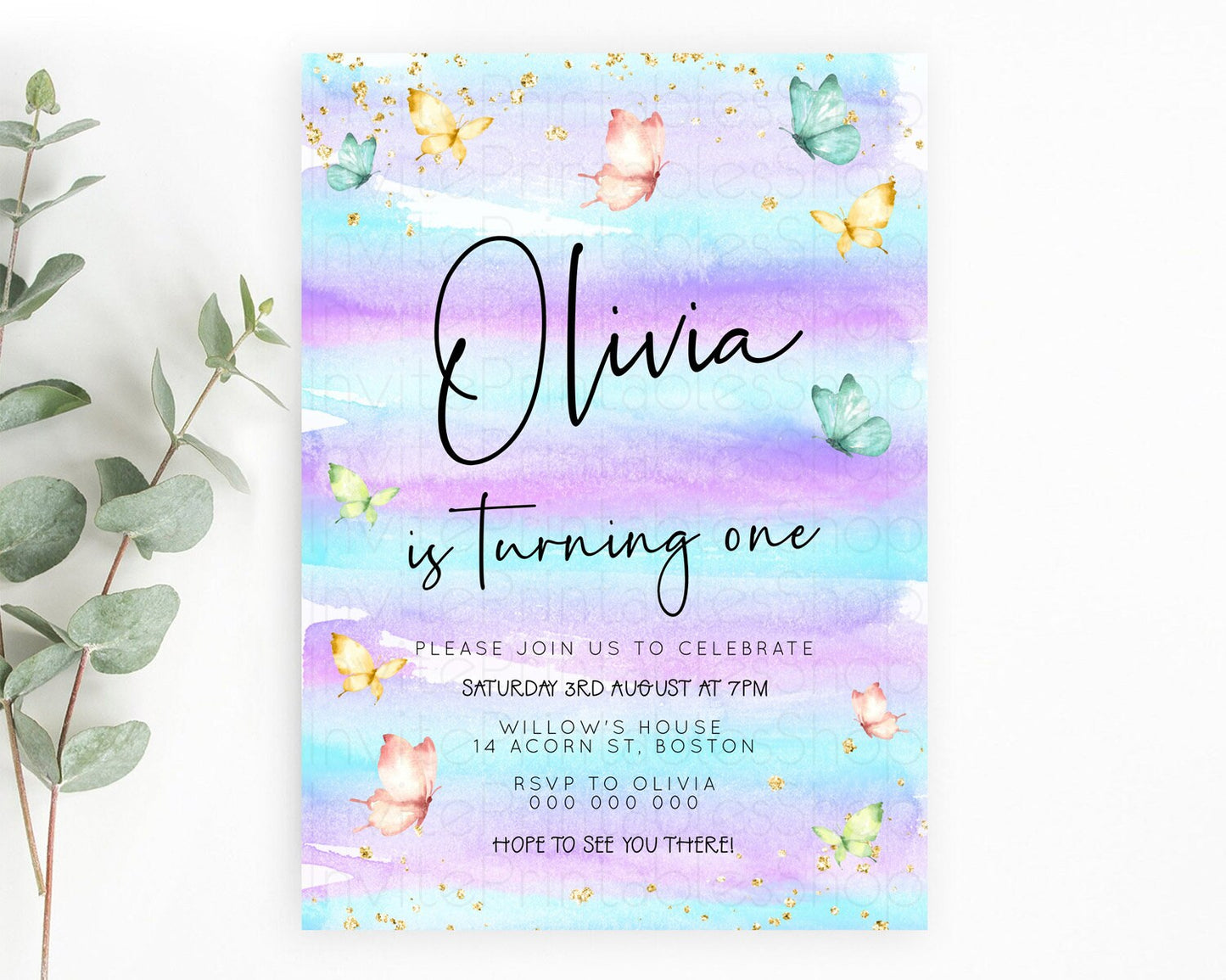 Pastel Butterfly Birthday Invitation Butterfly Birthday Invitation Whimsical Butterfly Enchanted Garden 1st 2nd Birthday Invitation D23170