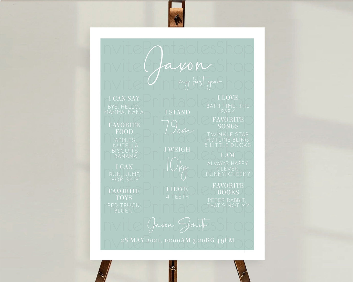 Green First Birthday Milestone Poster Plain Green Milestone Board Minimalist Pastel Green Milestone Modern 1st Birthday Welcome Sign D10736