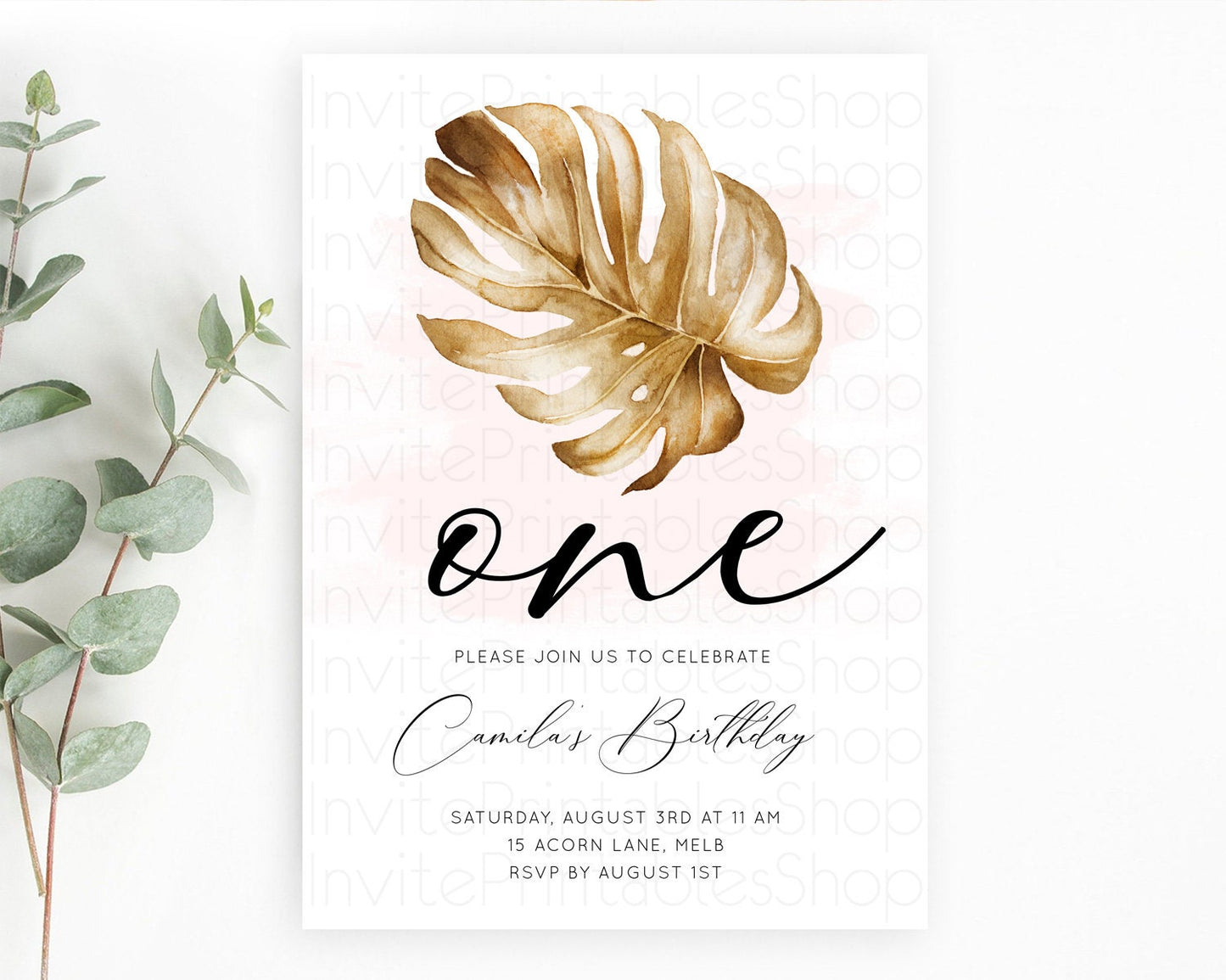 Tropical Invitation Tropical Birthday Invitation Tropical Floral Invitation Palm Leaf Fern Invite Frangipani White Orchid Invitation D11042