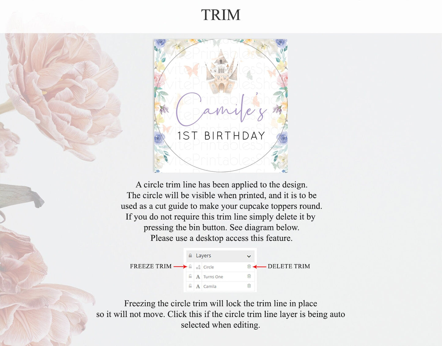 Princess Cupcake Toppers Castle Cupcake Toppers Royal Princess Decor Fairy Tale Enchanted Castle Pastel Floral Garden Table Number D10709