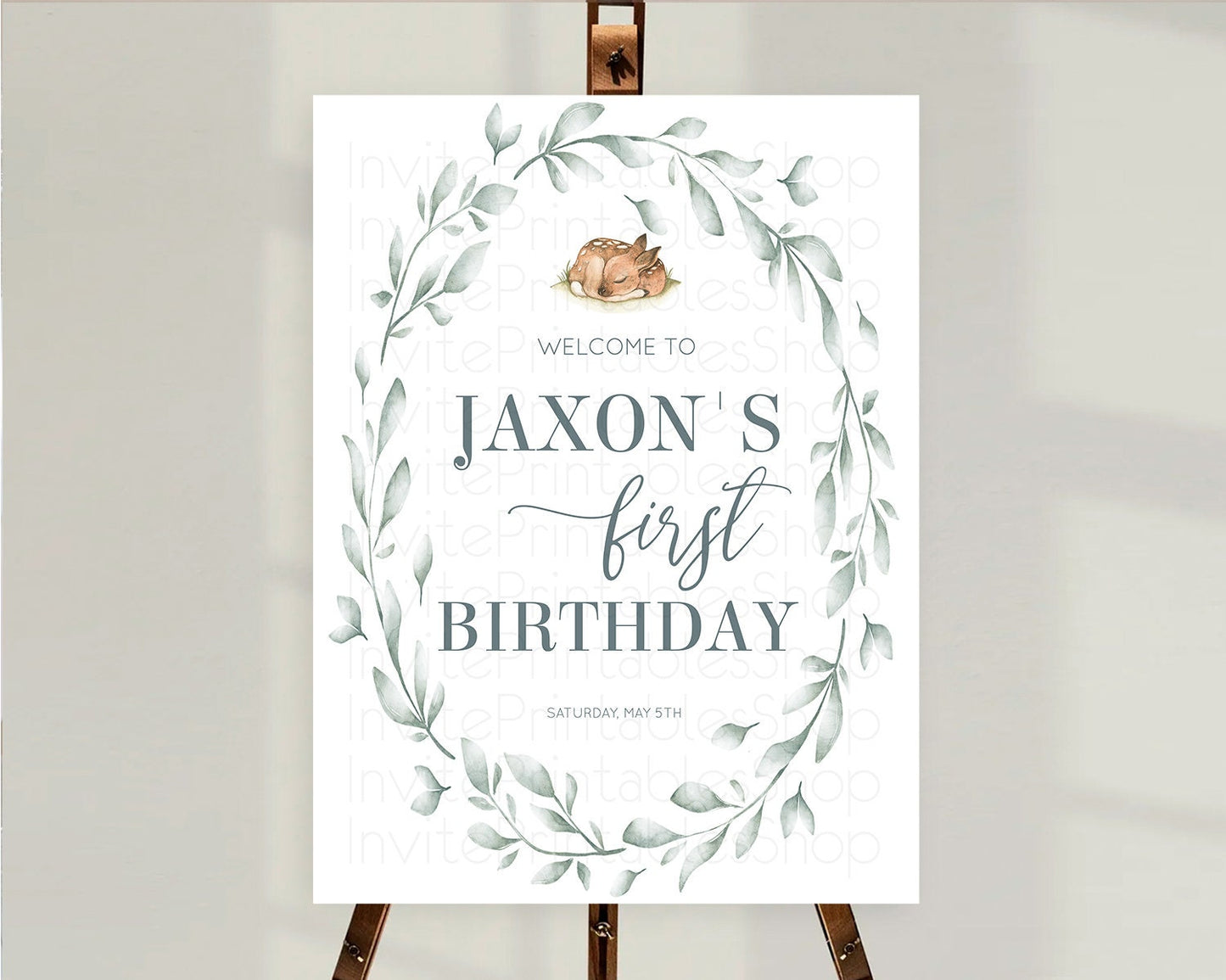 Fawn Welcome Sign Deer Welcome Board Floral Deer Welcome Poster Enchanted Forest Butterfly Pastel Floral First Birthday Welcome Sign D10935