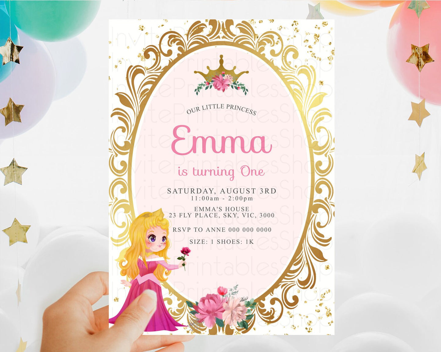 Princess Birthday Invitation Castle Invitation Royal Birthday Fairy Tale Enchanted Mirror Pastel Floral Garden 1st First Birthday D10130