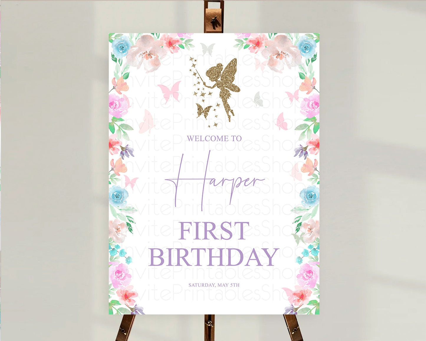 Fairy Welcome Sign Fairy Welcome Board Enchanted Garden Pastel Floral Butterfly Decor Secret Garden First Birthday Welcome Sign D10126